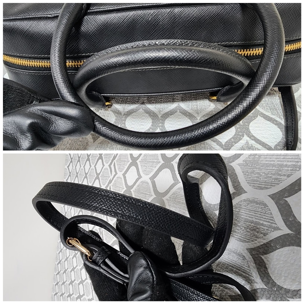 PRADA Saffiano Lux Leather Top Handle Bauletto Bag Black - Picture 13 of 16